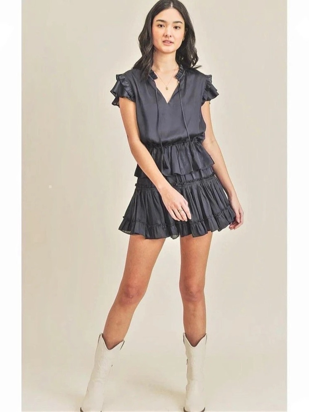 RESET Ruffle Sleeve Mini Dress in Blue Like New